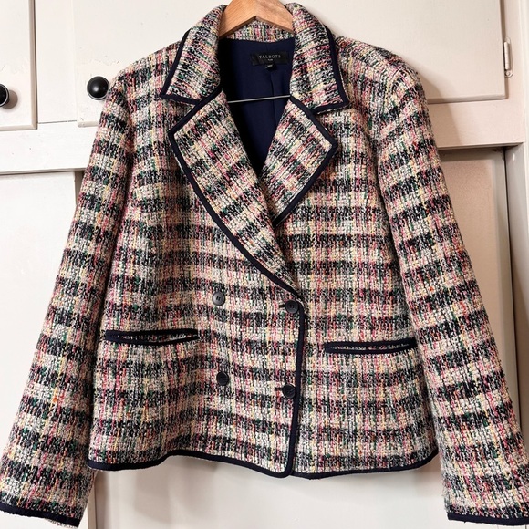Talbots sz 16 W Café Tweed Jacket,pastel pink tweed & sharp black trim - Picture 3 of 4